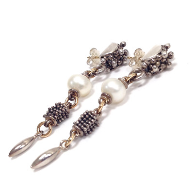 Michael Dawkins 925 Sterling Silver Starry Night Pearl Dangle Earrings 14k Post