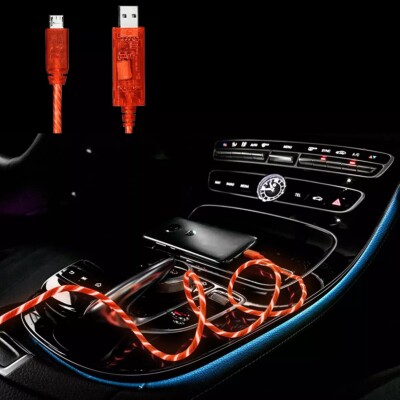 3x Micro USB Cable Charge Sync Orange Light up Pulse Electroluminescent 3 Feet