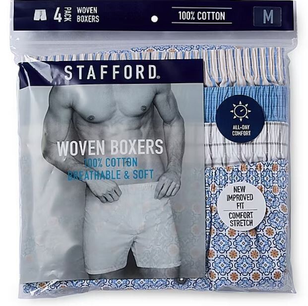 Stafford 4-Pack Men's 100% Cotton Woven Boxers Blue Gray Assorted