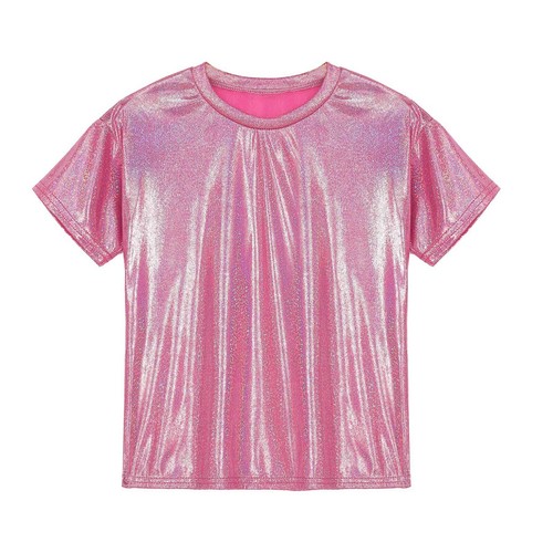 Girls Boys Costume Sparkly Top Metallic T-shirt Jazz Tee Modern Shirts Kids - Picture 25 of 44