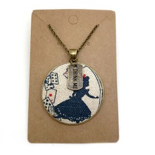 Drink Me Tag Alice - Large Fabric Button Necklace