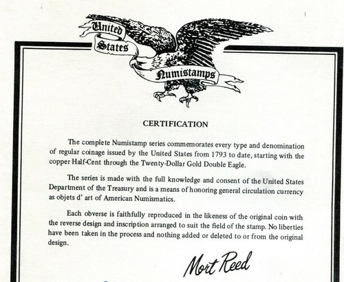 1796 United States U.S. 1/2 Half Dollar Numistamp Medal 1976 Mort Reed - Picture 3 of 3