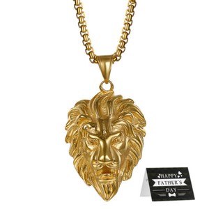 Authentic Cool Mens Gold Plated Lion King Head Pendant Necklace Chain 22"
