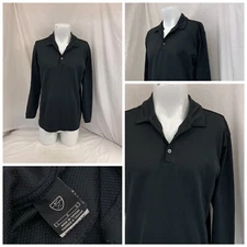 Nike Golf Shirt L Black Polo Long Sleeve 100% Polyester YGI Y1-796