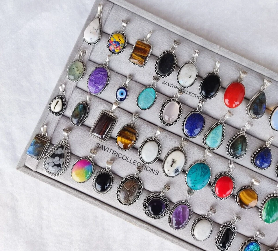 Lote de colgantes al por mayor enchapados en plata 92,5 diseño mezclado de piedras preciosas joyería a granel Foto 3 de 4
