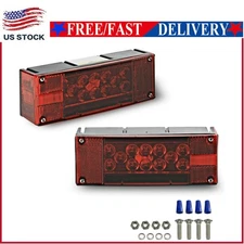 Left+Right LED Waterproof Red Trailer Boat Rectangle Stud Stop Turn Tail Lights