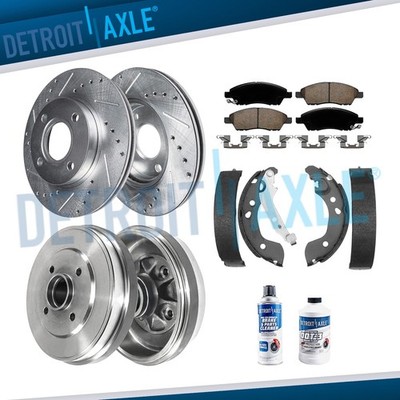 Front Rear Drilled Rotors Drums Brake Pads Shoes for 2012-2019 Nissan Versa 1.6L