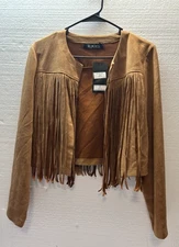 Relish Noless Fringe Cropped Open Faux Suede Tan Women's Med Western Rodeo NWT