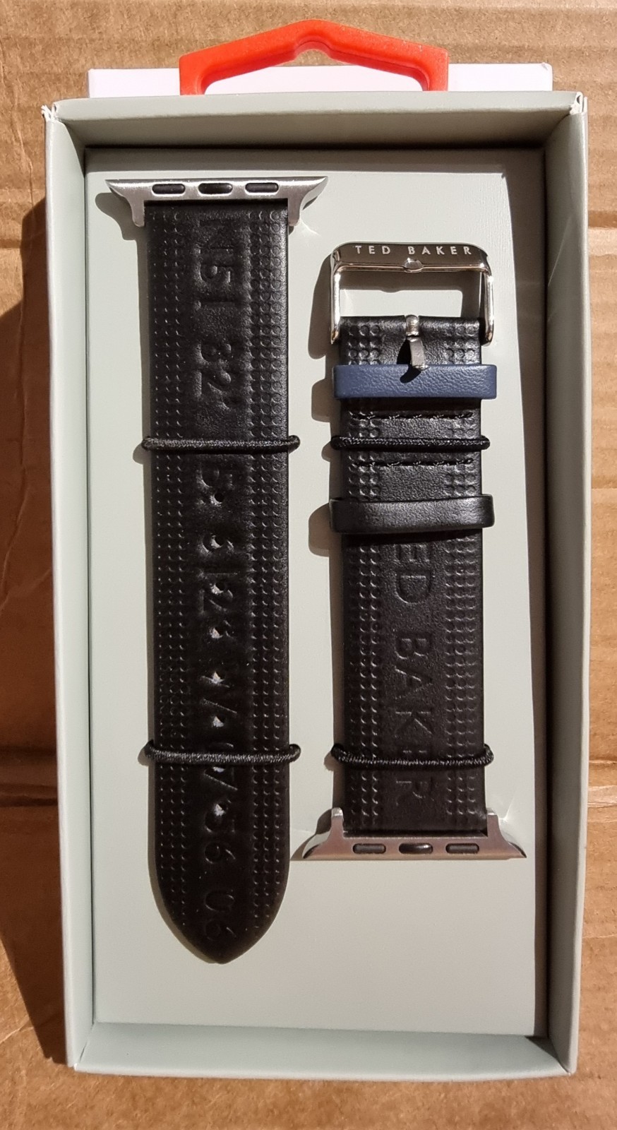 Ted Baker Black Leather Apple Watch Strap 42/44mm Logo Embossed Wrist Band - New