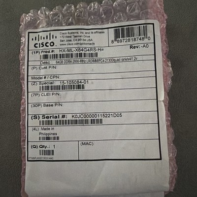 64GB MEMORY - HX-ML-X64G4RS-H 64GB 4DRX4 PC4-2666V MEMORY