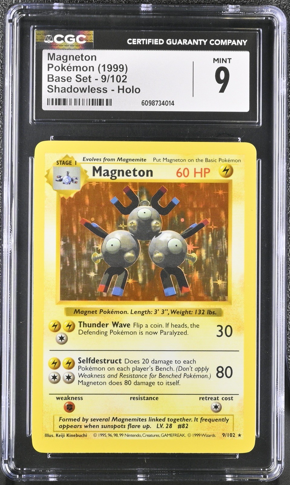 1999 Pokemon Base Set Shadowless Holo Magneton #9 CGC 9 MINT Rare Vintage TCG