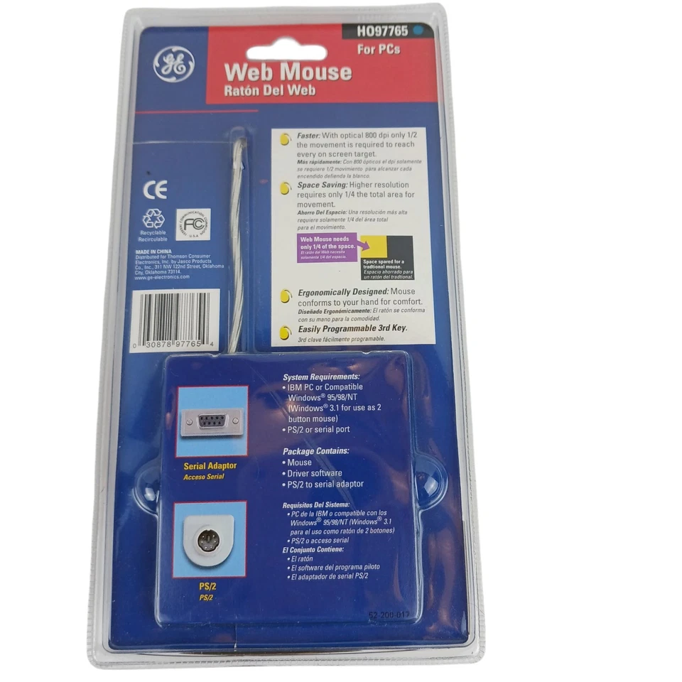 GE Web Mouse Clear Ergonomic 800 DPI Track Ball Mouse New Sealed PS2/Serial - Image 2 of 4