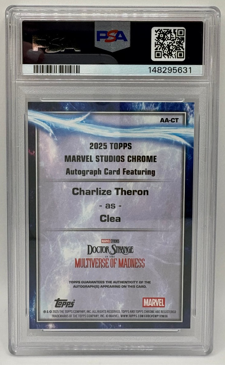 2025 Topps Chrome Marvel Studios Clea Charlize Theron Auto Sapphire PSA 9 view 6