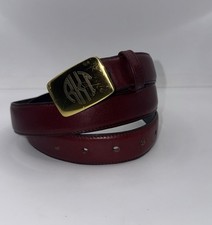 Vtg Lands End USA Leather Belt 36 Burnished Saddle Hide Burgandy Brass Buckle