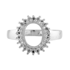 Solitaire Halo Ring Oval Shape 9x7MM Semi Mount Women Ring 925 Sterling Silver