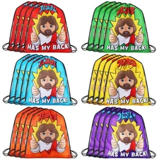 24 Pcs Jesus Has My Back VBS Christian Drawstring Bags, Bible Graduation Favors