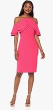 Eliza J Women's Double Ruffle Cold Shoulder Dress Hot Pink Size 10 Below Knee