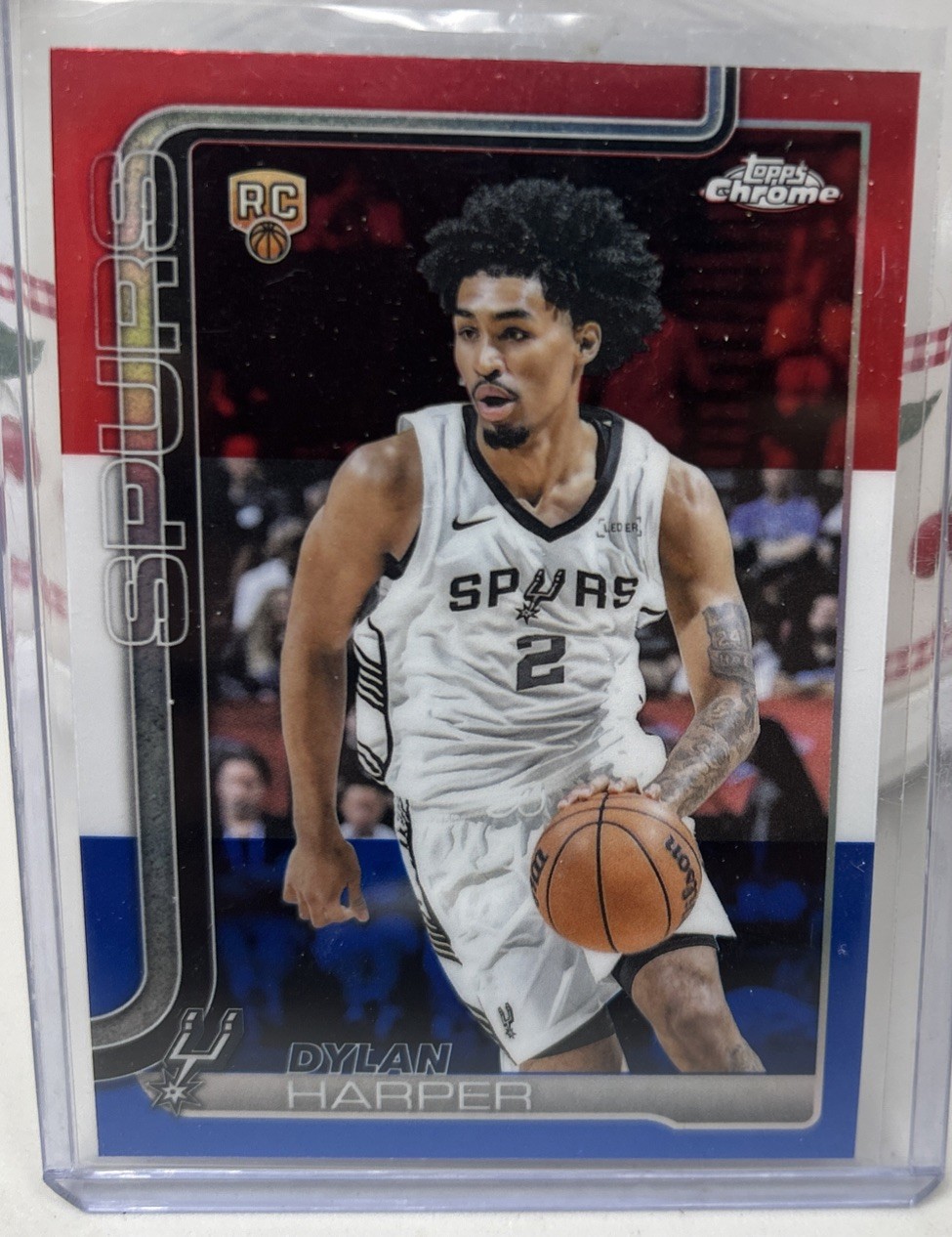 DYLAN HARPER Rookie 2025-26 Topps Chrome Red White Blue Refractor Spurs RC #252