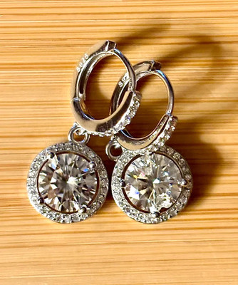 7.00 Ct Certified Round Cut White Diamond Solitaire Dangler Earrings,925 Silver