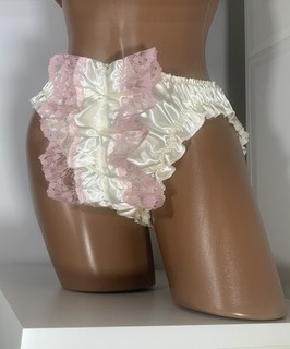 Men’s Double Sissy Satin Panties Low Rise/Hipster Brief Style panties Cream