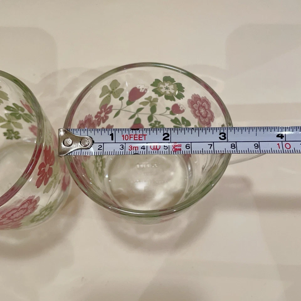 Pair Of IKEA Glass Pink & Green Floral Coffee Mugs Retro Made In France Exc Con - image 4 of 4