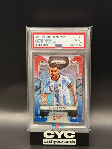 Lionel Messi Red Blue Wave #1 2018 Panini Prizm World Cup Soccer PSA 9