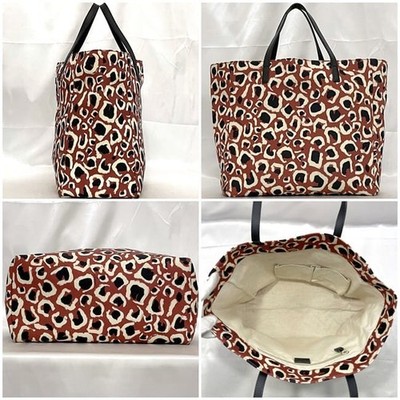 GUCCI ヒョウ柄バック GUCCI 282439 Leopard Canvas Leather Vintage Unisex Tote Bag