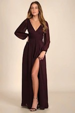 Lulus Women Enchant My Love V-Neck Long Sleeve Maxi Dress Purple Medium