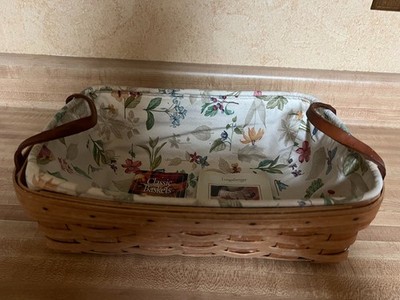 Longaberger 2000 Handwoven Basket 14  x 9.5''x 4  Clear and Print Liner w docs