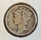 1943-D  Mercury Dime – Very Fine -VF - 90% Silver – Denver Mint – WWII Era Coin