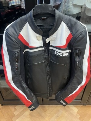 iXS Lederjacke Canopus | Schwarz-Rot-Weiß | Motorradjacke aus Rindsleder