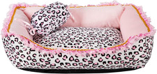 Gigreinc Dog Bed for Small Dogs - Cute Pink Leopard Dog Bed,Cat Beds f