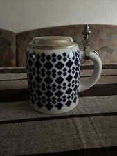 Porzellan Bierkrug mit Zinndeckel "Hutschenreuther".