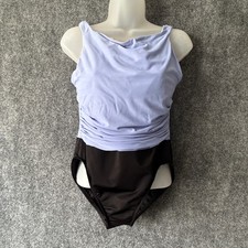 Miraclesuit Womens 6 Blue Black One Piece Ruched Front Built in Bra Beach Pool