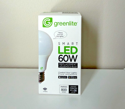 Greenlite Smart WiFi LED Bulb A19 E26 60W Equivalent Dimmable Alexa Google