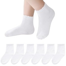 6 Pair Toddler Ruffles Ankle Socks, Baby Girls Boys No Show Sock, 1-3T White