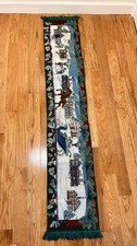 Christmas Tapestry Table Runner Snowy Village Since 72  x12  Made In USA NWOT