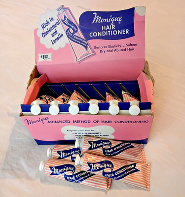 1960's Vintage Monique Hair Conditioner Cream 10 Tubes In Store Display Box