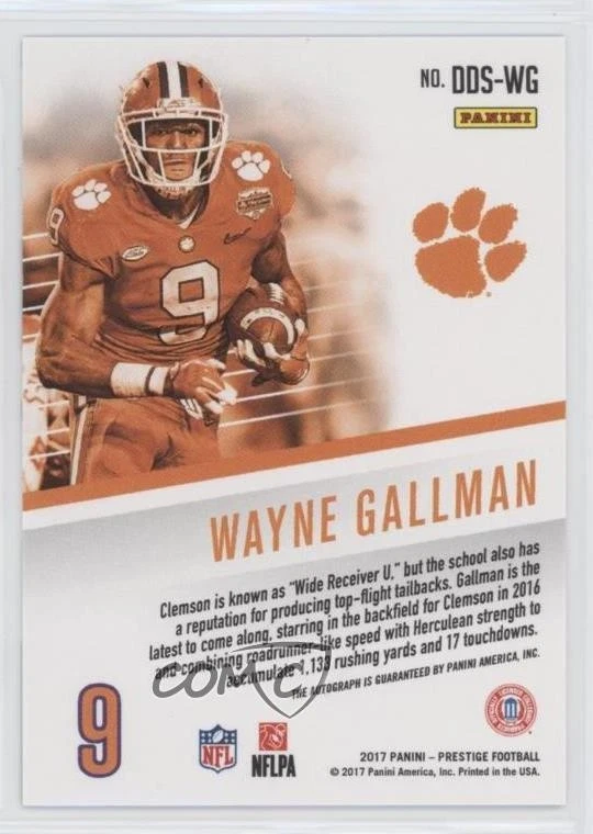 2017 Panini Prestige Draft Day Signatures Wayne Gallman #DDS-WG Rookie Auto RC - Image 2 of 2