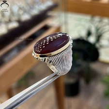 Handmade Yemeni Aqeeq Ring Natural Premium Red Agate Elegant Jewelry