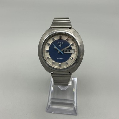 Vintage Elgin Mens Watch 41mm Blue Dial 1970's Automatic NOT