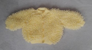 Hand Knitted Baby Girls Loopy Jacket 3/6months Lemon