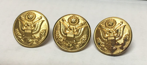 US Army Buttons by Waterbury Co Conn Three Gold Wash Steel back Buttons Shank