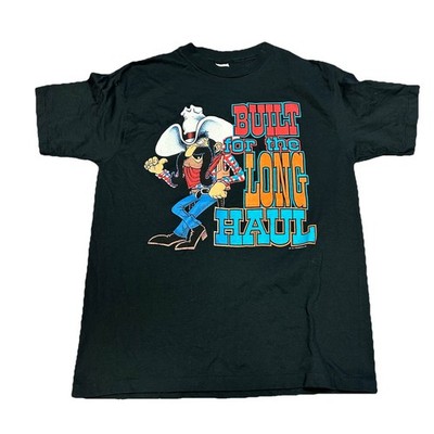 VTG 80'S COWBOY BUILT FOR THE LONG HAUL WESTERN SHIRT XL SUN TAG GRAPHIC (8)