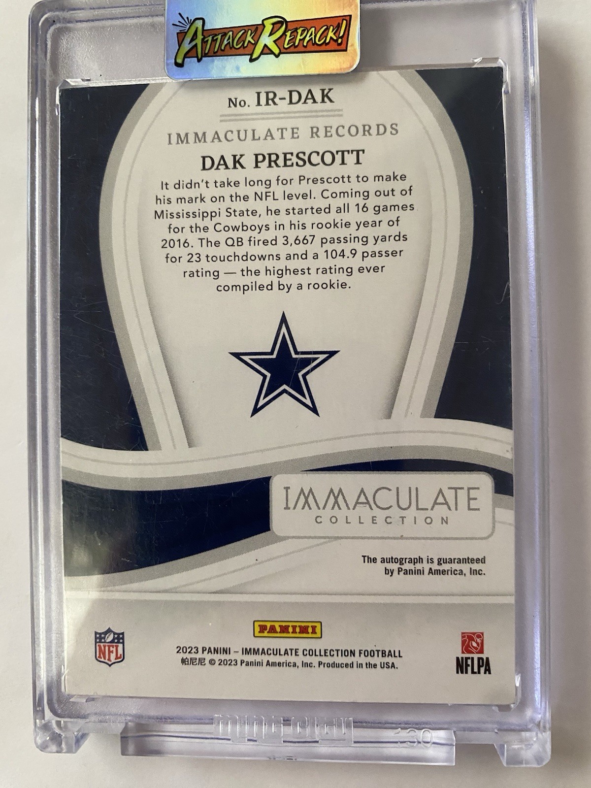 2023 Immaculate Top Passer Rating By A Rookie /49 Dak Prescott On Card Auto view 2