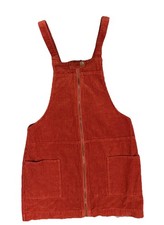 Forever 21 Orange Overalls Dress M Corduroy Front Zip Pockets Cotton Autumn Fall