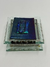 Glass Jewelry Trinket Box Ornate Silver Filligree Metal Iridescent Art Glass Lid