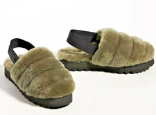 UGG Women 9 Burnt Olive Sheepskin Super Fluff Slippers Elastic Strap 1121751 NEW