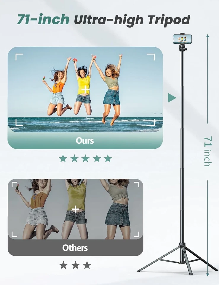 Trípode telefónico de 71"" apto para viajes con control remoto - Captura cada momento Foto 4 de 4