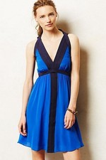 Aryn K Anthropologie Blue and Black Dress Halter Dress Deep V Neck Size Medium